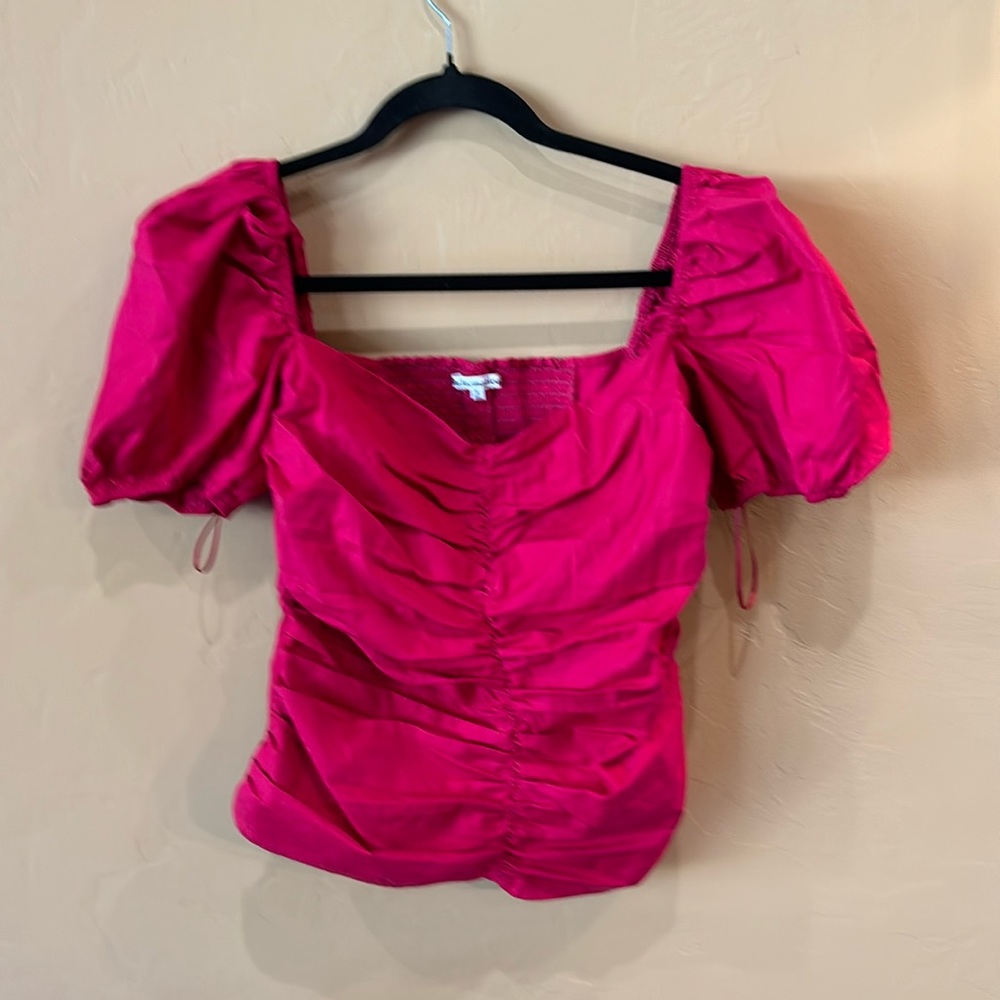 Reformation Fuchsia Ruched Puff Sleeve Top